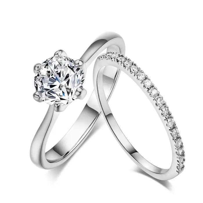 Ensemble d'anneaux de mariage assortis pour femmes, bagues de fiançailles, accessoires en pierre de cristal de Zircon, bijoux SR013