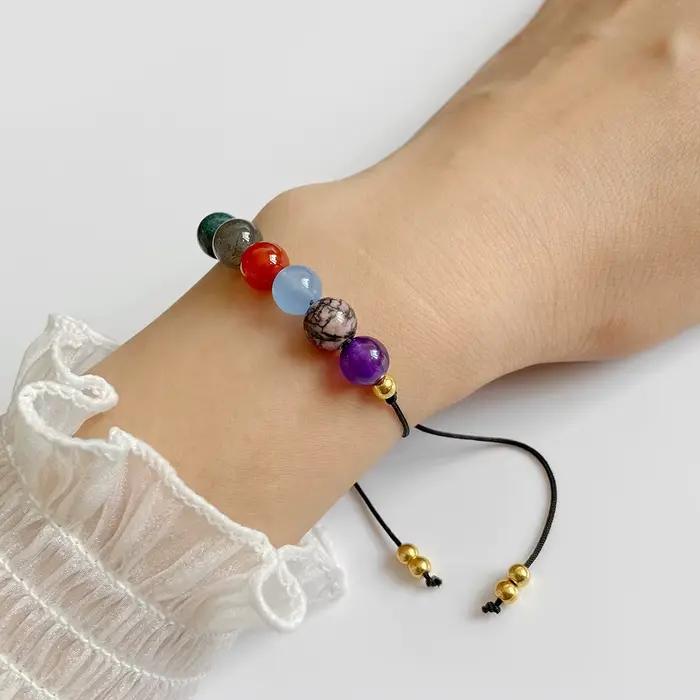 Bracelet en Pierre Naturelle pour Homme et Femme, Tresse Perlée Faite à la Main, Réglable, Massage, DorPanier, Bijoux, 8mm