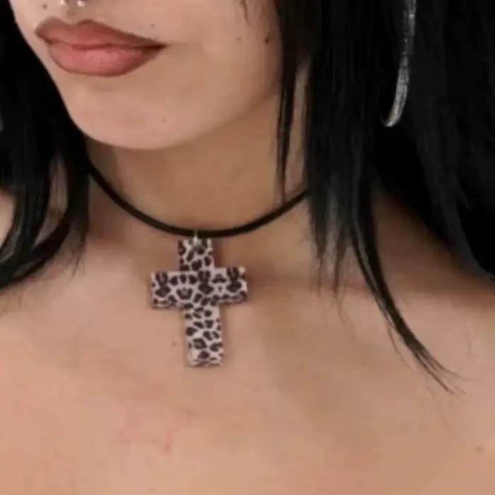 Y2K – bijoux en acrylique imprimé léopard, croix imprimée zèbre pour femmes, Cool Kawaii, mignon, mode, collier Sexy, accessoires Punk gothiques