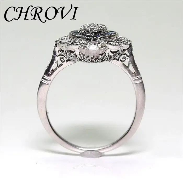 Bague en argent sterling 925 de style luxueux, avec saphir, bague de mode pour fête nuptiale