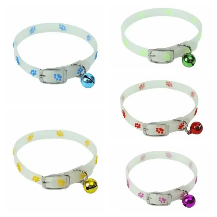 Collier réglable pour chat, anti-perte, en silicone, lumineux, imprimé griffes, qui brille dans le noir, pour petits chiens et chats