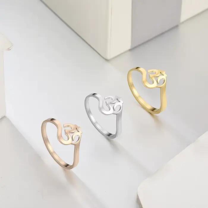 Unifier le bouddhisme Hindu Yoga Om Aum Anneaux pour femmes, sourire naturel, isman prudent, acier inoxydable, amulette, bijoux, méditation religieuse, cadeaux
