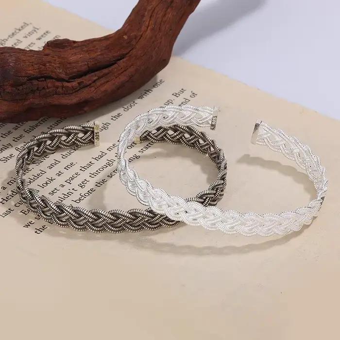 PANJBJ – bracelet tissé en argent Sterling 925 pour femmes, ajouré rétro Punk Ins, mode tendance, bijoux cadeau, livraison directe