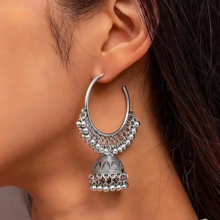 Boucles d'oreilles bohèmes de style indien pour femmes, chandeliers vintage, clochettes, pompons, boucles d'oreilles exquises, pour le quotidien, les mariages, les fêtes