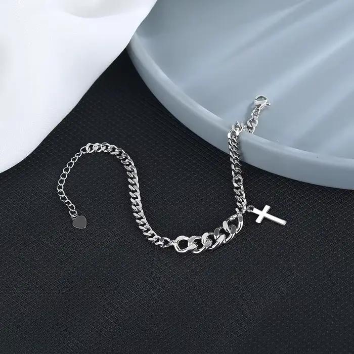 Bracelet Hip Hop en argent Sterling 925, chaîne épaisse, croix, argent réel, pour femmes et hommes, bijoux cadeau de fête de mariage