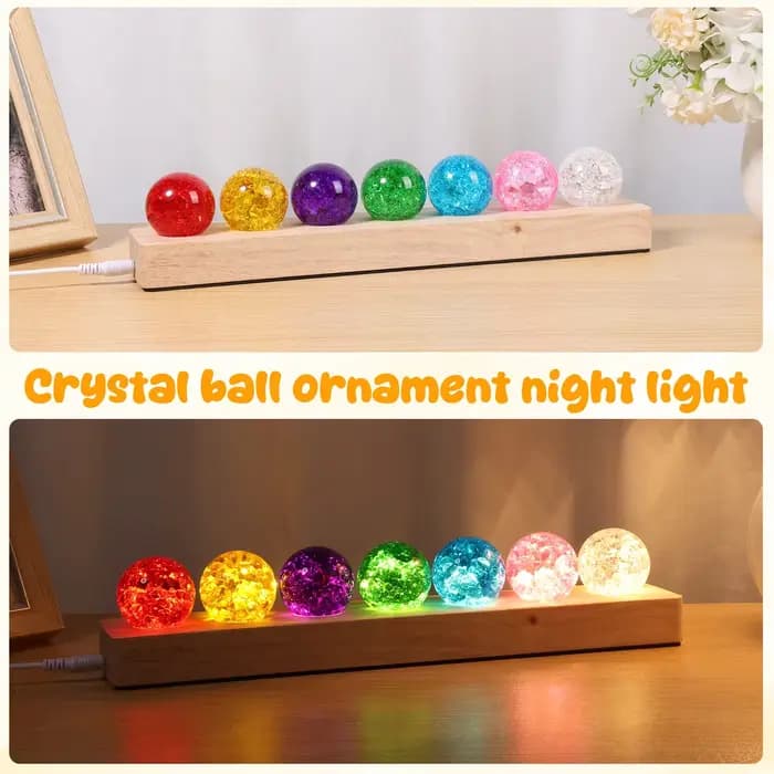 Boule de cristal colorée ornement petite veilleuse 7 boules