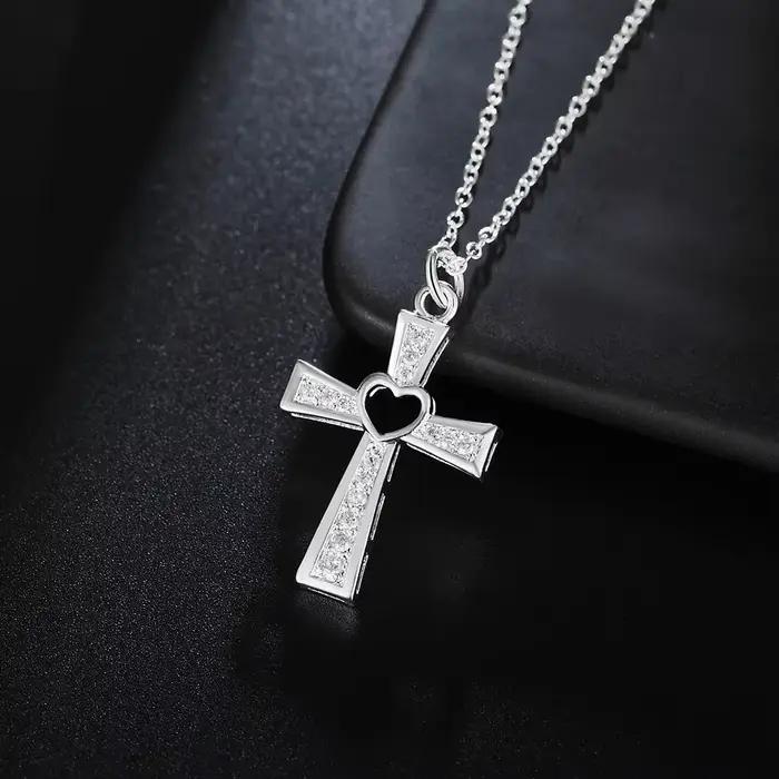 Collier en argent Sterling 925 pour femmes, bijoux de luxe pour mariage, pendentifs en forme de croix en cristal, chaîne