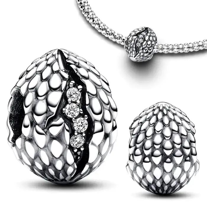 Boucles d'oreilles, collier, pendentif, perles, breloques pour bracelet, série Disney Wolf Dragon, en argent 925, bijoux exquis pour femme
