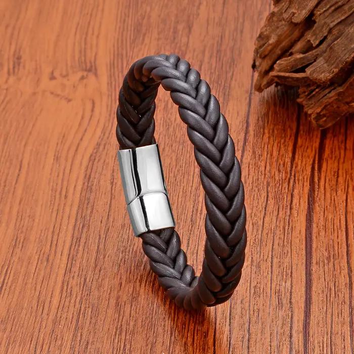 Nouveau Bracelet à fermoir magnétique Simple pour hommes et femmes, Bracelets en cordon de cuir tressé torsadé, fermeture en acier inoxydable, cadeau minimaliste