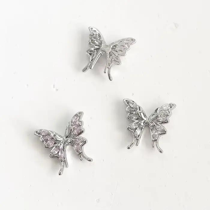 -Mariposa brillante-bijoux incrustés de Zircon, luxe polyvalent, fée chromée, papillon, ornement en cristal, décoration d'ongles, charme 404art