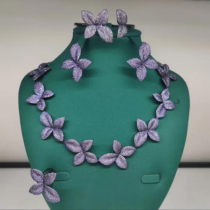 Missvikki nouveau luxe feuilles collier boucles d'oreilles Bracelet bague ensembles de bijoux pour les femmes de mariage dubaï ensemble de bijoux de mariée cadeau