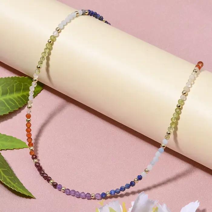 Collier bohème 3mm pierre naturelle grenat Agate rouge Citrine péridot aigue-marine Lapis améthyste perles rondes à facettes pour femmes hommes