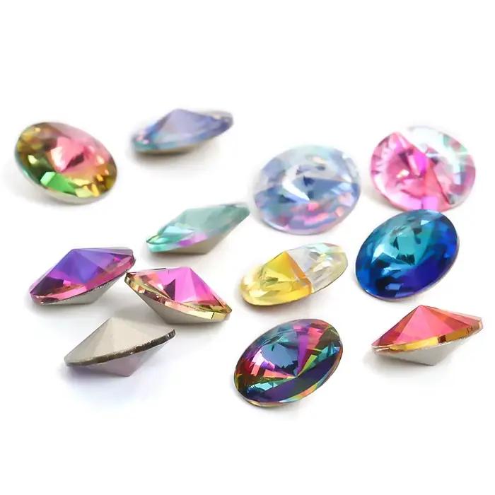 Rivoli – strass ronds et pointus en diamant, perles colorées, artisanat, cristal, vêtements pour ongles, accessoires de bijoux, 6/8/10/12/14MM