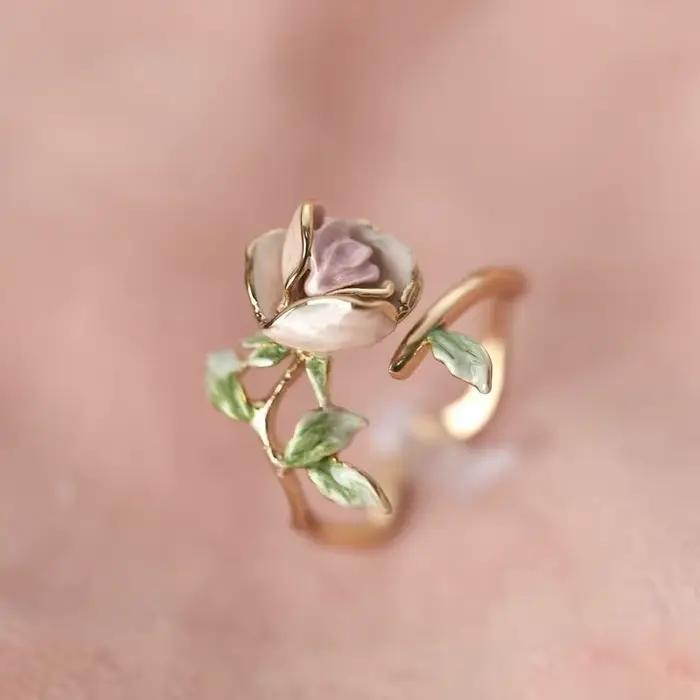 Bague Rose de beauté pour femmes, accessoires de bijoux de fiançailles, plaqué or et argent, belles bagues Rose rouge, cadeau pour elle
