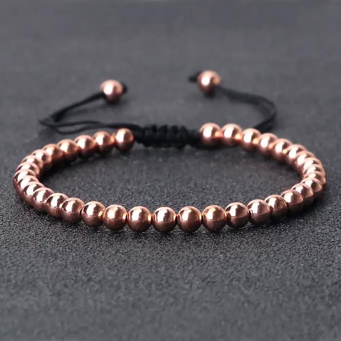 Bracelets de perles de cuivre à la mode 5mm bracelets de brin tressés réglables faits à la main pour femmes hommes Yoga guérison bijoux de mode Pulseira