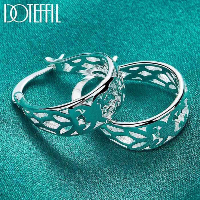 DOTEFFIL 925 en argent Sterling géométrique creux cerceau boucle d'oreille pour femme charme fête de fiançailles fête de mariage bijoux cadeau