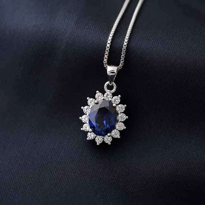 Collier pendentif Potiy ovale 2,67 ct en saphir, rubis et émeraude synthétiques Diana, sans chaîne, en argent sterling 925, bijoux de fête pour femme