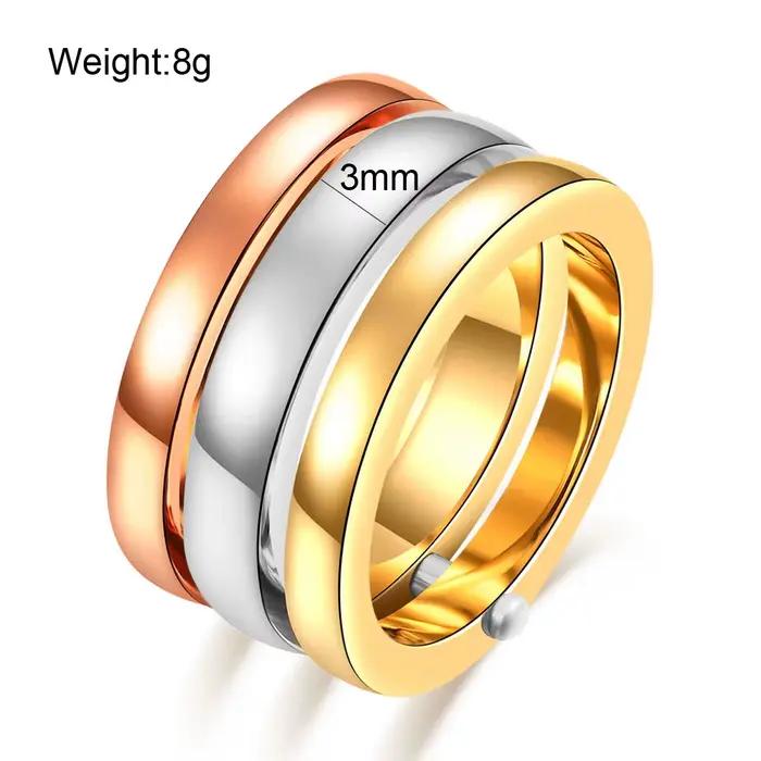 Bague classique à 3 doigts pour femmes, en acier inoxydable, à la mode, 3 pièces/ensemble, bague de fiançailles, de mariage, bijoux de doigt, vente en gros