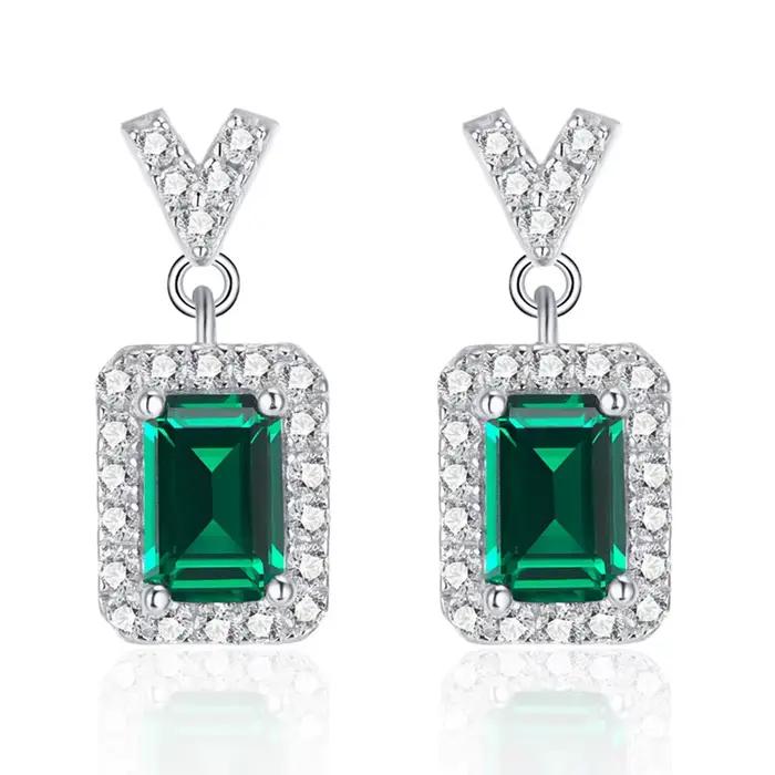 Bijoux PuBang, argent sterling 925 véritable, émeraude 4*6 mm, rubis, diamant à haute teneur en carbone, pierres précieuses, boucles d'oreilles pendantes vintage pour femmes, cadeaux