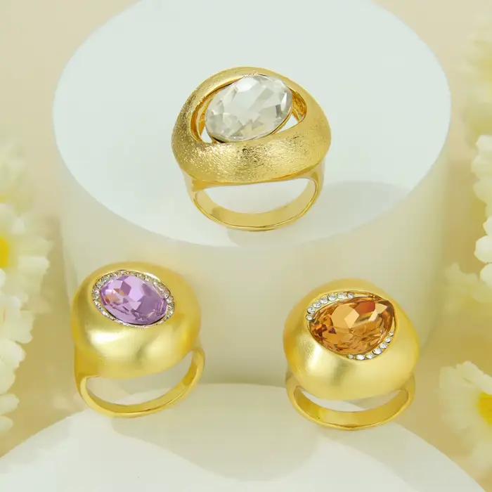 Bague en cristal coloré exquis 14k, mode européenne, bagues de Cocktail en zircone pour femmes, bijoux de déclaration Vintage tendance