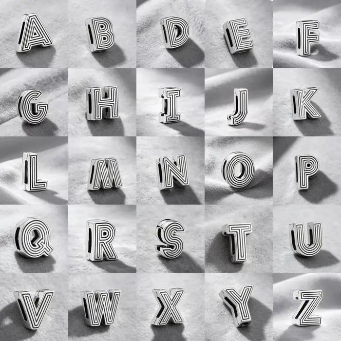 Clip en argent 925 simple et tendance avec 26 lettres de A à Z, adapté aux bracelets plats européens originaux, accessoires de bijoux DIY pour femmes