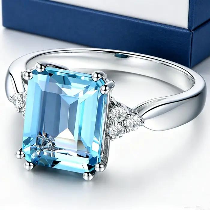 Bague en argent 925 pour femmes, zircone cubique bleue noble, bague élégante pour femmes, bijoux de mode, bijoux de fête, bijoux de mariage, cadeau
