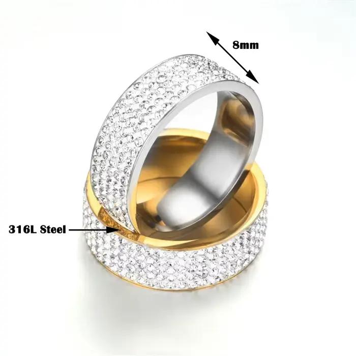 Bague en acier de Style rétro Vintage pour femmes, 5 rangées de bijoux en cristal clair, bagues de fiançailles et de mariage en acier inoxydable, offre spéciale