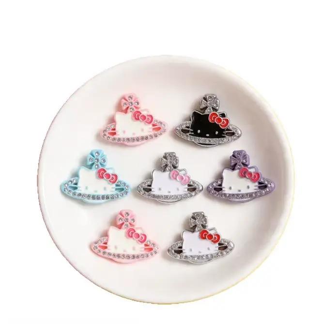 5 pièces d'accessoires de bijoux en alliage, motif chat Katie mignon et orné de diamants, pour la création de bijoux DIY, accessoires pour cheveux et breloques pour coques de téléphone