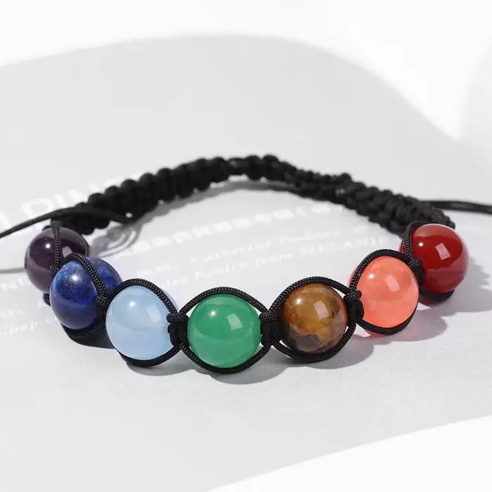 Bracelet en Pierre Naturelle Tressée pour Homme et Femme, 7 Chakra, Reiki, Clip Naturel, Guérison, Anlande, Bijoux, Corde Réglable, 1 Pièce