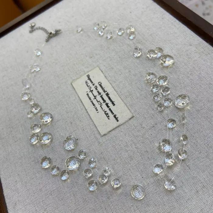 Collier Goutte de Rosée du Matin au Design Unique, Fait Main, Perles de Cristal Transparentes, Chaîne de Clavicule Tendance et Originale