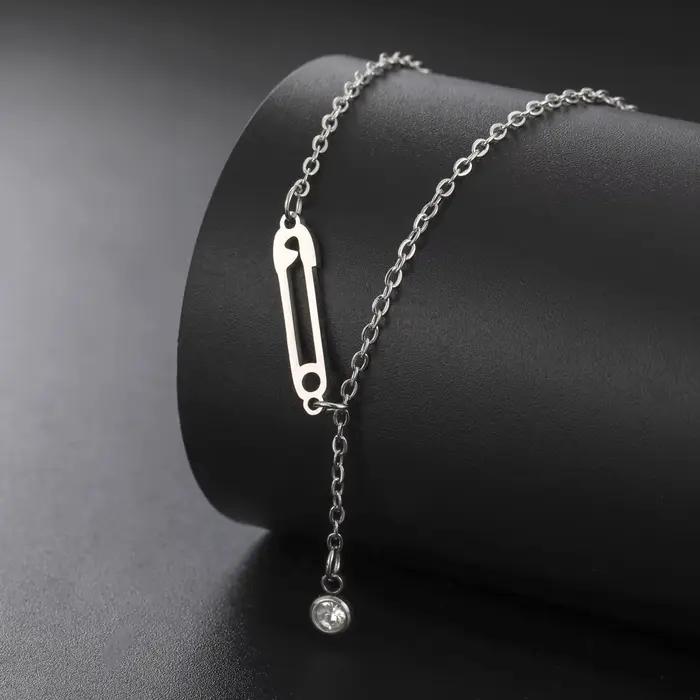 Unift Zunderes-Collier en acier inoxydable avec épingle à nourrice pour femme, tour de cou pour fille, cadeau de bijoux de foi de manucure élégante