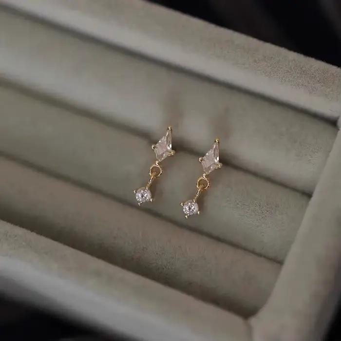 Boucles d'oreilles pendantes en argent 925 plaqué or 14K, motif cerf-volant, zircon cubique rond, bijoux délicats et miniatures pour femmes
