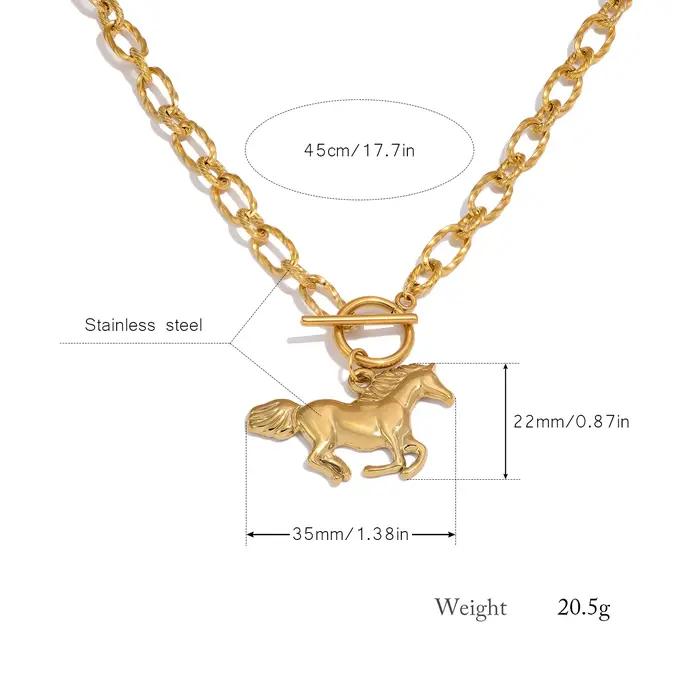 Collier tendance avec pendentif Cheval des 12 signes du zodiaque pour femme, en acier inoxydable plaqué or 18 carats, hypoallergénique, bijou de déclaration pour soirée