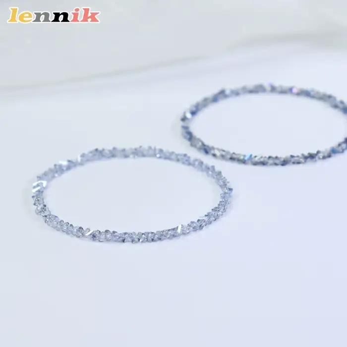 Bracelet en cristal bleu autrichien Ultra-fin, corde élastique rose Champagne, Style léger, luxe minimaliste, Bracelet de perles pour femmes pures