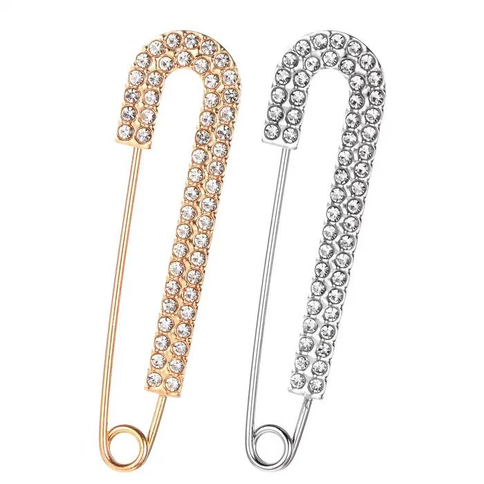 1 pièce Broches en strass avec boucle argentée ​ Grandes broches de bijouterie luxueuses pour femme, épingles de sûreté brillantes pour foulard, style mode