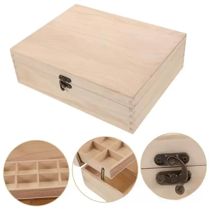 Boîte de rangement en bois à 2 niveaux, boîte à bijoux rectangulaire en bois massif, organisateur de bureau, boîte à cadeaux artisanale avec serrure, étui à bijoux