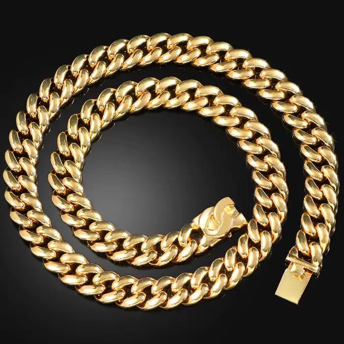 Collier chaîne cubaine Hip Hop pour hommes et femmes, chaîne Miami épaisse couleur or, bijou classique unisexe style streetwear, cadeau
