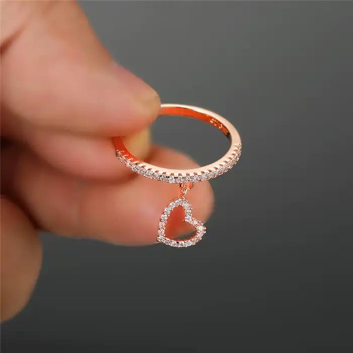 Bagues pendentif en cristal blanc pour femmes, bague de fiançailles couleur or Rose argent, Vintage, cœur d'amour, bijoux de mariage fins pour femmes