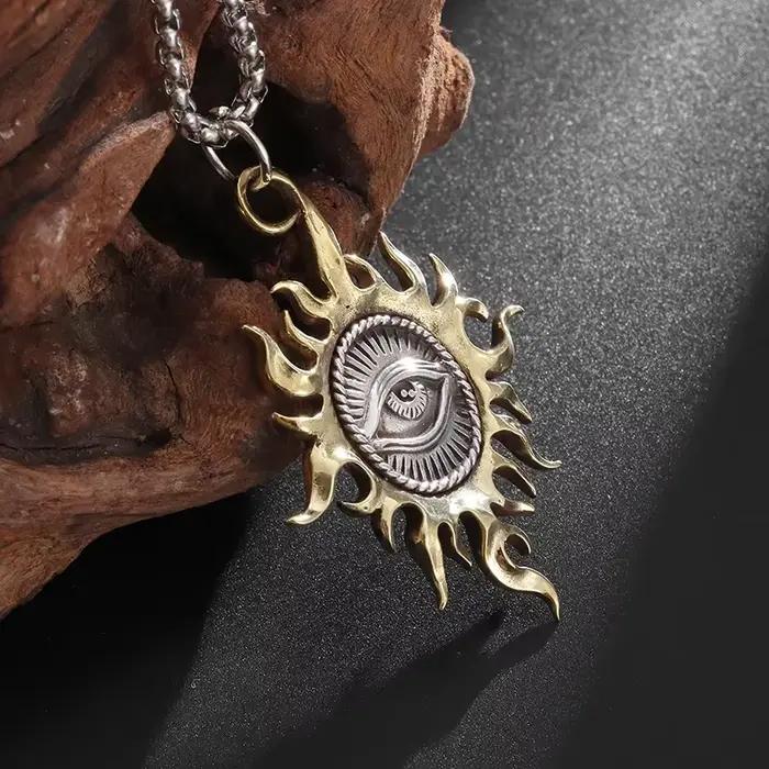 Pendentif Vintage œil de soleil de dieu, collier œil qui voit tout, amulette religieuse pour hommes et femmes, bijoux