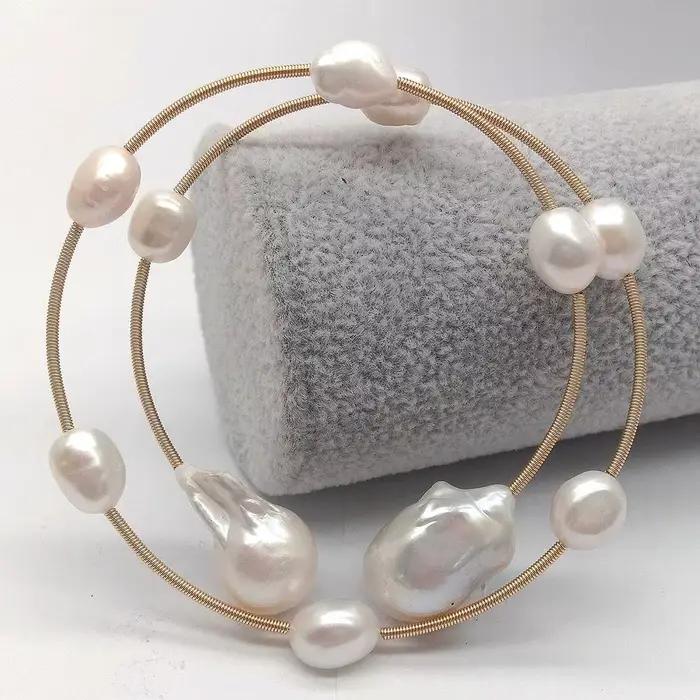 KKGEM-Perle Baroque Blanche d'Eau Douce Naturelle, Accessoire de Haute Qualité Reborn-Bracelet Perle Keshi Ajustable pour Femme, Classique, 15x22mm