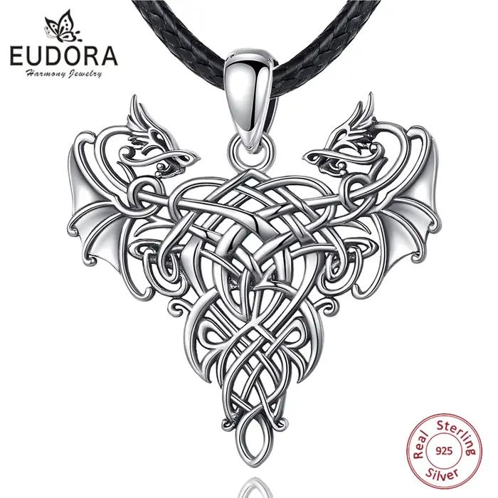 EUDORA – collier pendentif Dragon celtique en argent Sterling oxydé, Vintage, à la mode, cadeau avec boîte