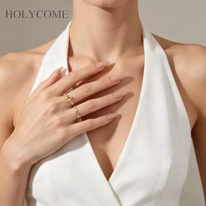 Bague en argent sterling 925 plaqué or 18 carats avec moissanite taille ovale/poire/ronde couleur D/champagne VVS1 – Cadeau d'anniversaire, bijoux fins pour elle