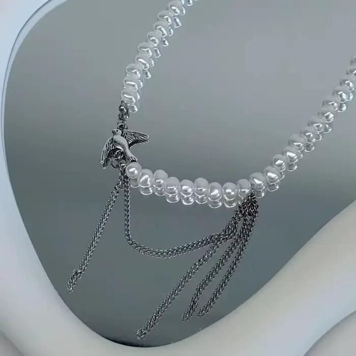 Collier élégant avec pendentif en chaîne à pampilles multicouches pour femmes, Vintage, créatif, pierre bleue naturelle, ras du cou, bijoux de mariage