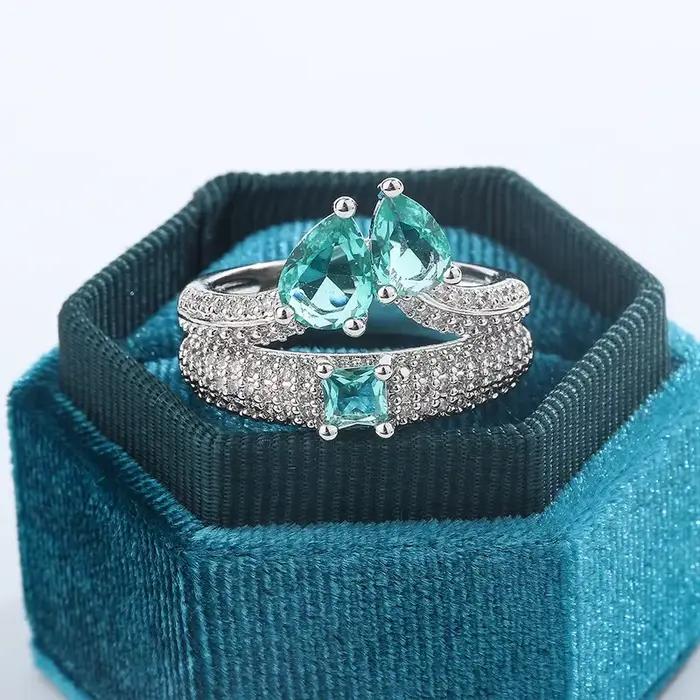 Bague en Zircon Paraiba exquise pour femmes, bague de mariage en argent 925 Double couche de haute qualité, bijoux de mariée, bague de fiançailles pour fête