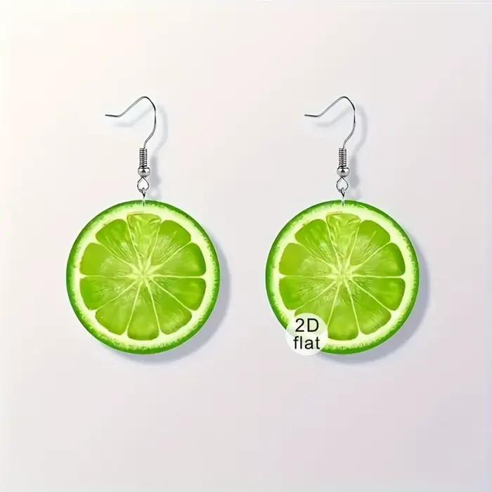 Boucles d'oreilles plates 2D en forme de citron aigre vert, Design rafraîchissant, en acrylique, à la mode, en forme de citron, bijoux cadeaux pour femmes, nouvelle collection