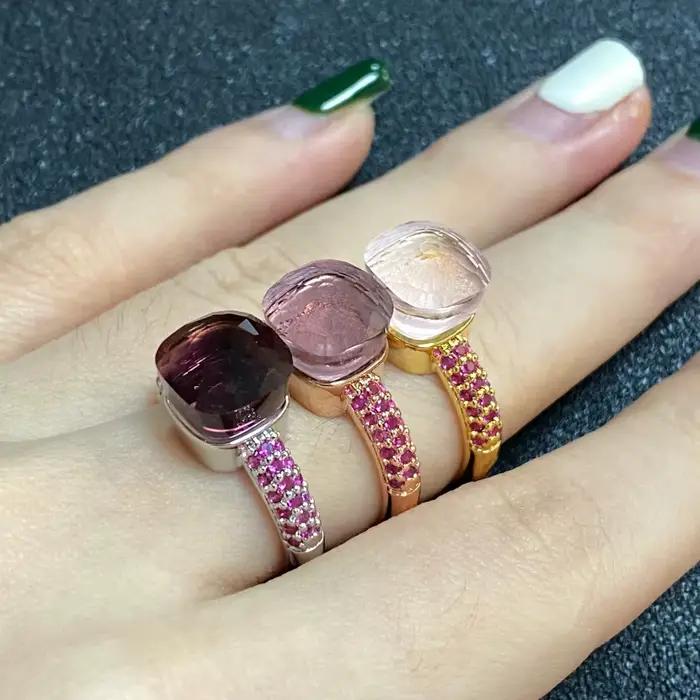 Bague en cristal violet pour femme, incrustation, bijoux plaqués platine, bonbons, document doux, classique
