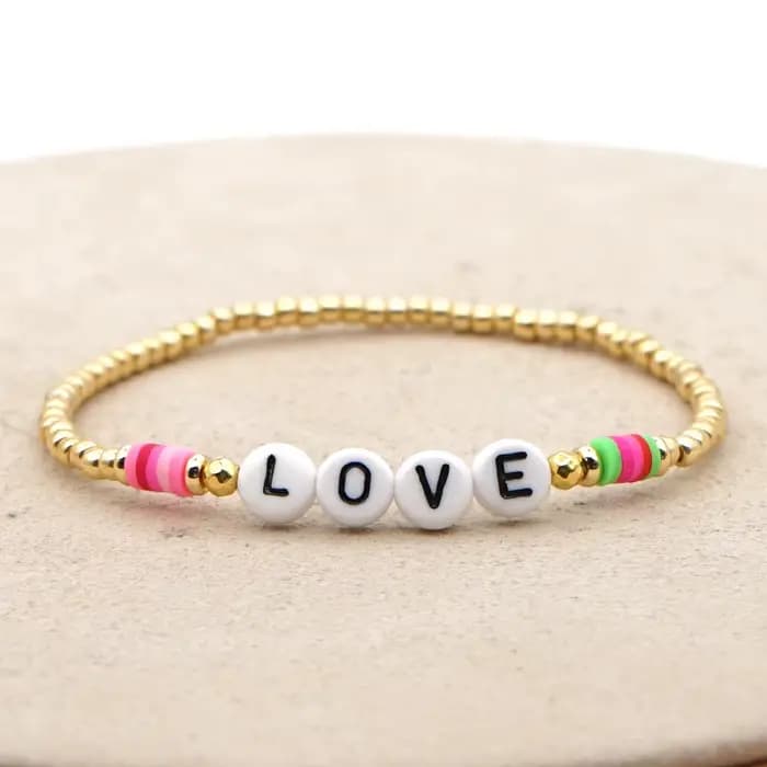 GO2BOHO LOVE lettre Bracelets Heishi vinyle perlé Bracelet pour femmes à la mode saint valentin bijoux Femme perles dorées