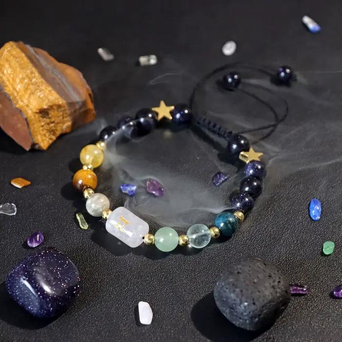 Bracelet verseau mélange pierre naturelle quartz perles de cristal 12 signes du zodiaque Constellation Bracelets tressés pour femmes hommes bijoux