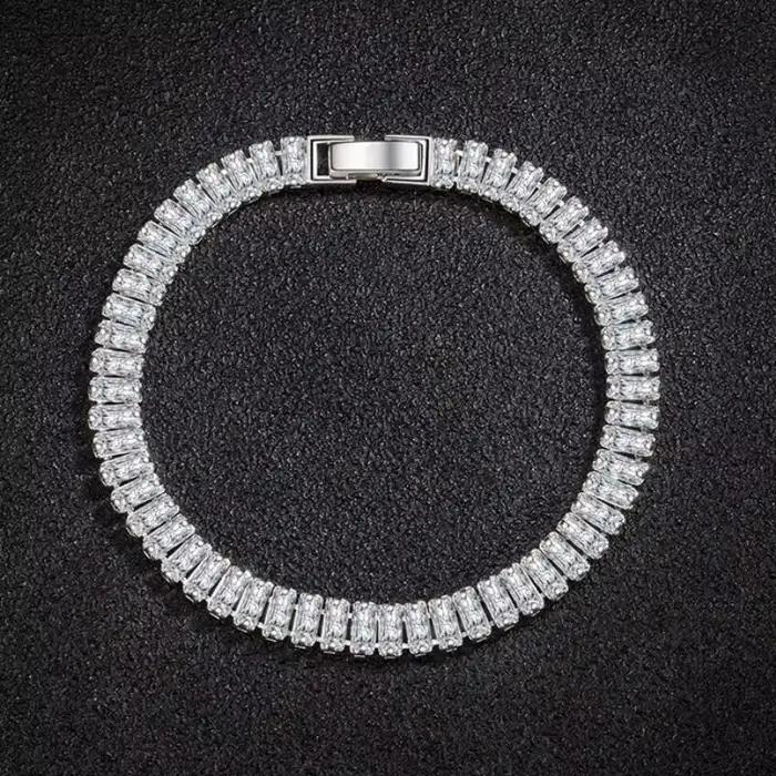 Bracelet en argent regardé Chim925 pour femme et fille, bijoux glamour unisexes, bracelet en cristal élégant, fiançailles et mariage, 18cm