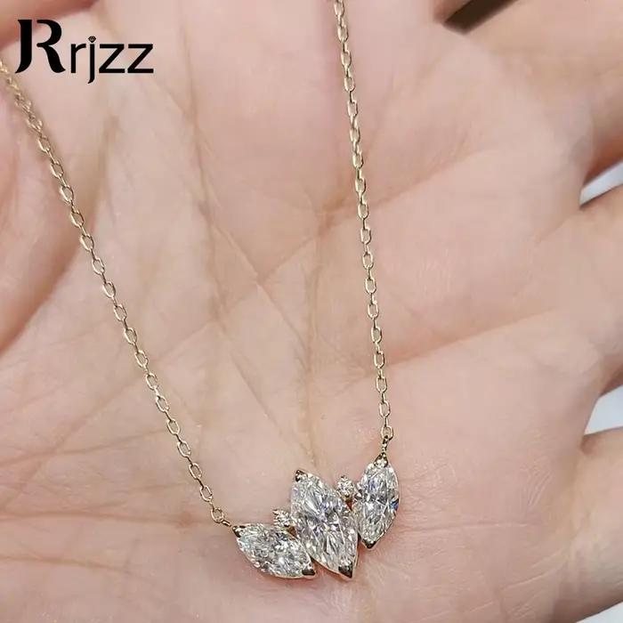 Rrjzz – collier avec pendentif en diamant CZ pour femme, coupe Marquise, trois laboratoires, plaqué argent Sterling 925, chaîne de clavicule, bijoux cadeau